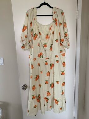 🍊 BloomChic Citrus Oranges Tangerines on Cream Background Dress – Size 30 / 6x